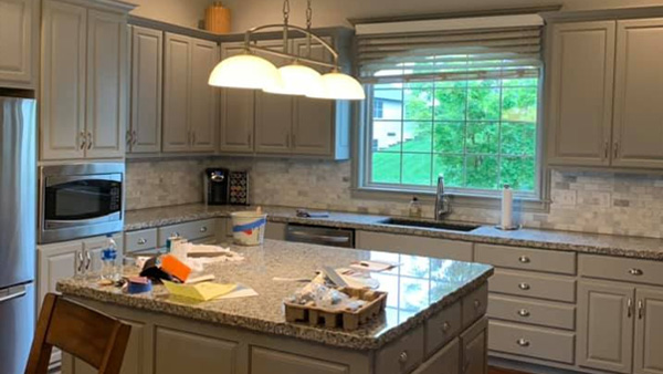 home kitchen with island in the center